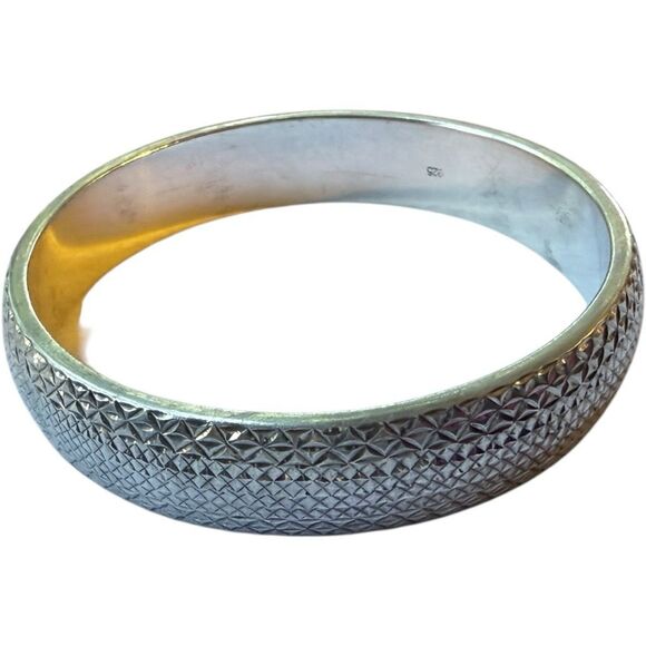 STERLING SILVER Solid Diamond Cut Etched Sterling Silver Bangle Bracelet Sterlin - Picture 3 of 6